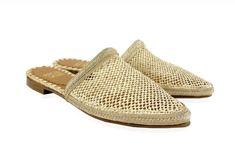 Men's sandals with a buckle closure Rafia Beige Knitted Mule