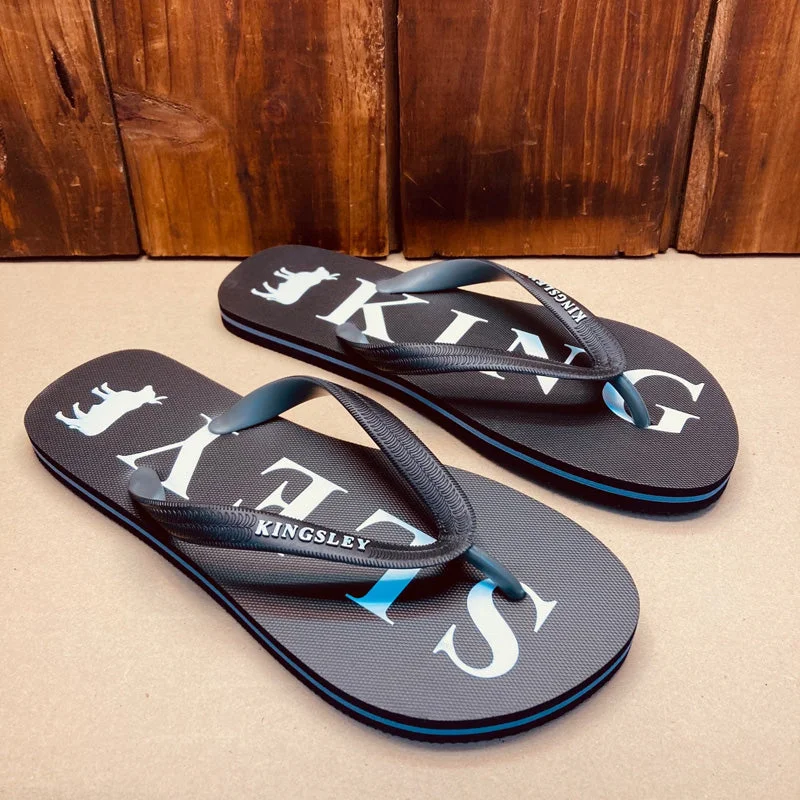 Men's sandals with a cushioned footbed Kingsley Heath T King Print Flip Flop Black/Grey/White/White