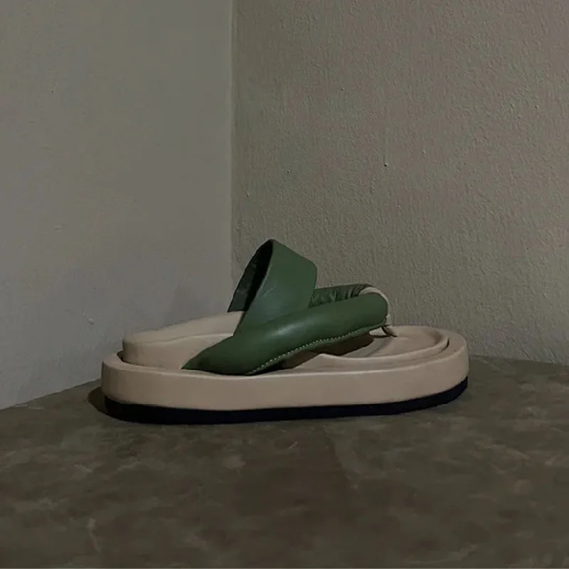 Men's sandals with a perforated leather upper for ventilation Bob Double-Toned Leather Wrapped Sandals - Creme/Vintage Green Men's sandals with a perforated leather upper for ventilation Bob Double-Toned Leather Wrapped Sandals - Creme/Vintage Green