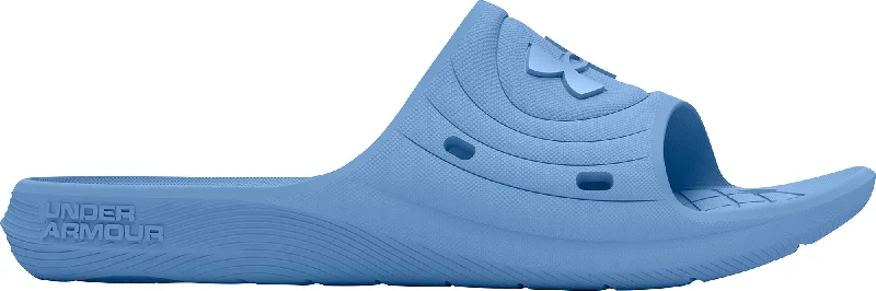 Men's sandals in a neutral color like black or brown Under Armour Locker IV Sliders - Blue Men's sandals in a neutral color like black or brown Under Armour Locker IV Sliders - Blue