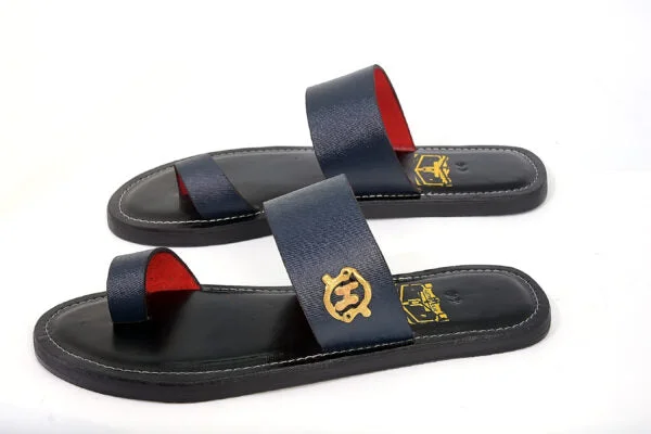 Men's sandals with a contrast stitching detail Adekorato Straight Toe Black handmade Slipper