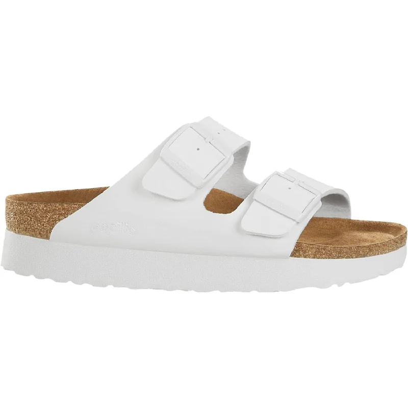 Men's sandals with a decorative buckle or charmWomen's Birkenstock Papillio Arizona Platform White Birko-Flor