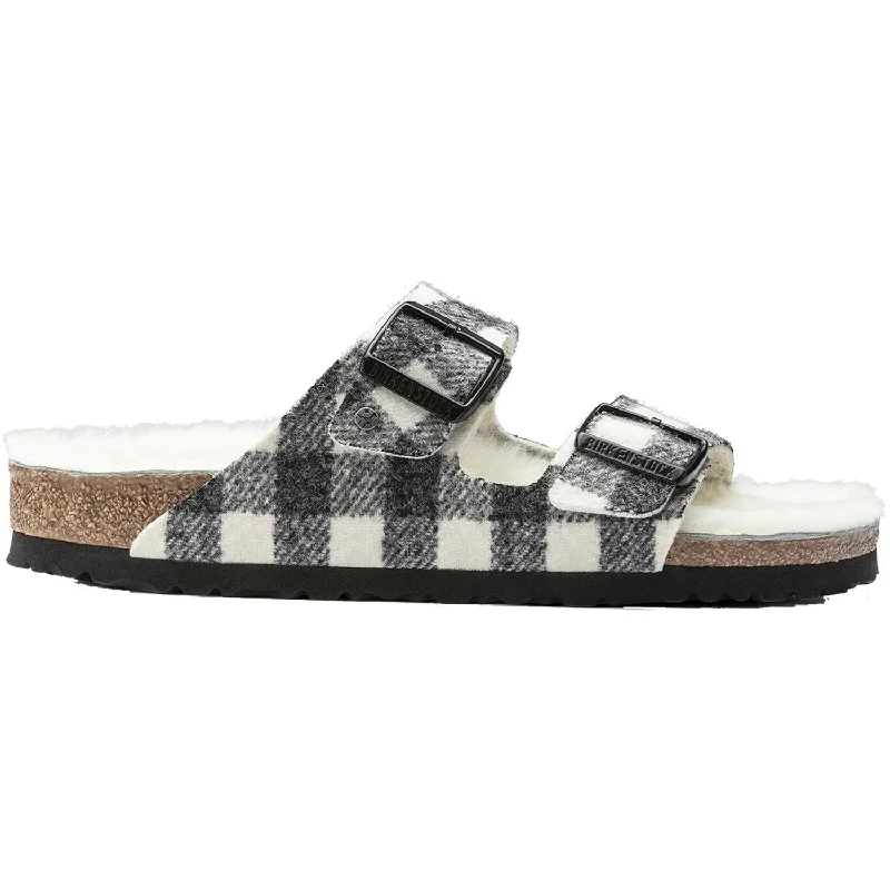 Men's sandals with a padded heelWomen's Birkenstock Arizona Shearling Plaid White Natural Wool