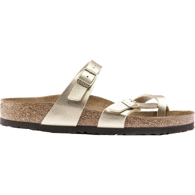Men's sandals with a stretchy strap for a better fitWomen's Birkenstock Mayari Gold Birko-Flor