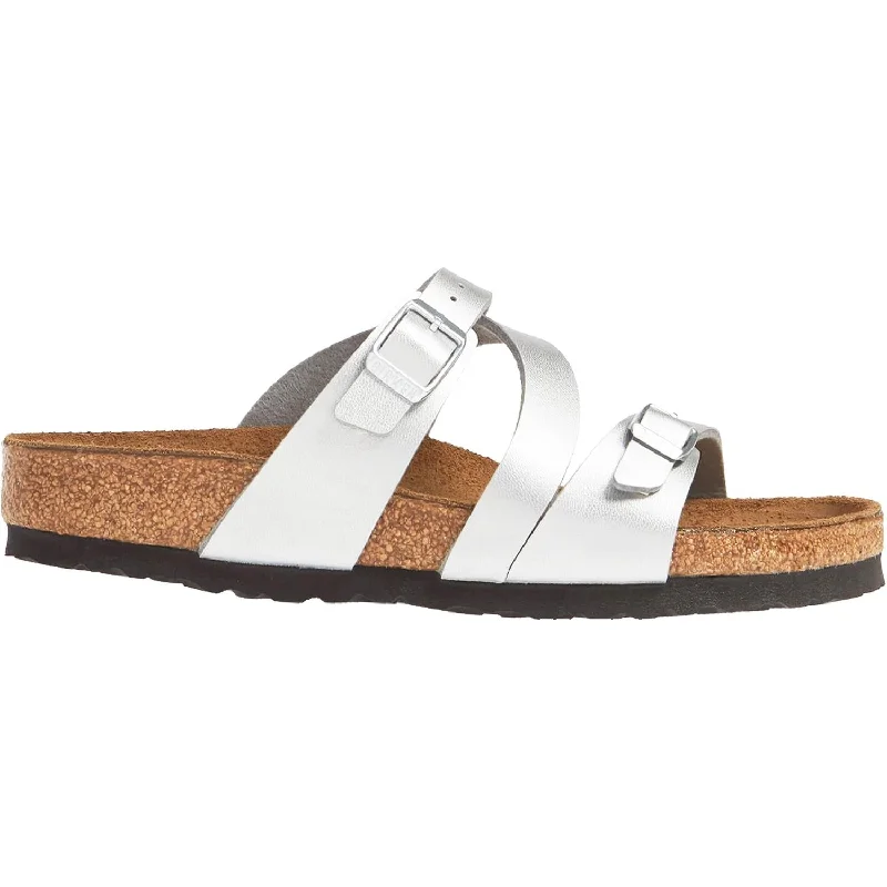 Men's sandals with a stretchy strap for a better fitWomen's Birkenstock Salina Silver Birko-Flor