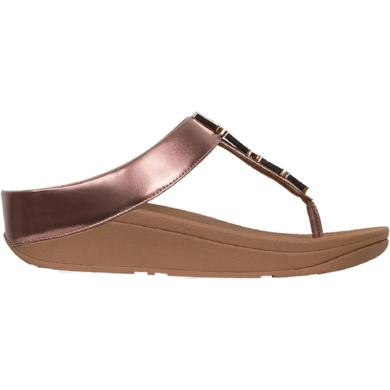 Men's sandals with a durable outer soleWomen's Fit Flop Fino Shellstone Rose Gold Leather