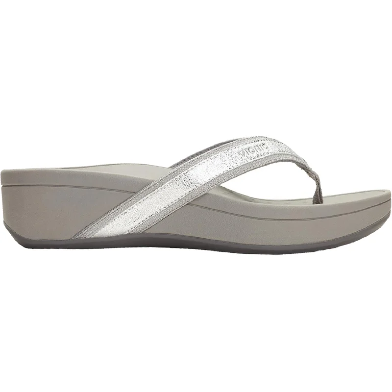 Men's sandals with a removable insole for cleaningWomen's Vionic High Tide Silver Metallic Leather