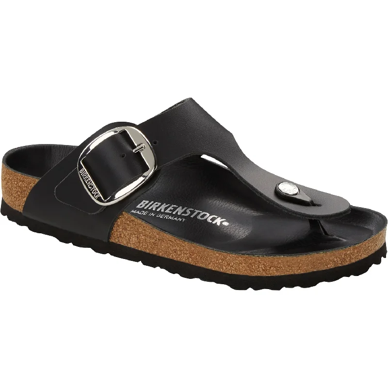 Men's sandals with a flexible sole for easy movementWomen's Birkenstock Gizeh Big Buckle Black Oiled Leather