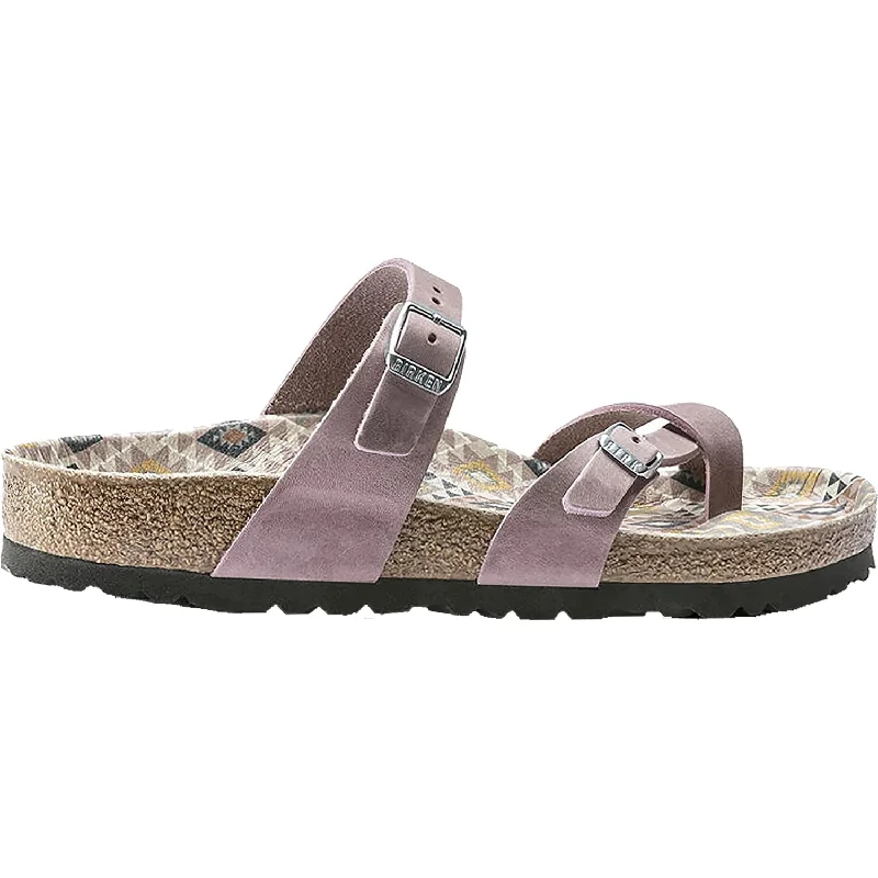 Men's sandals with a contrast stitching detailWomen's Birkenstock Mayari Ethno Lavender Blush Oiled Leather
