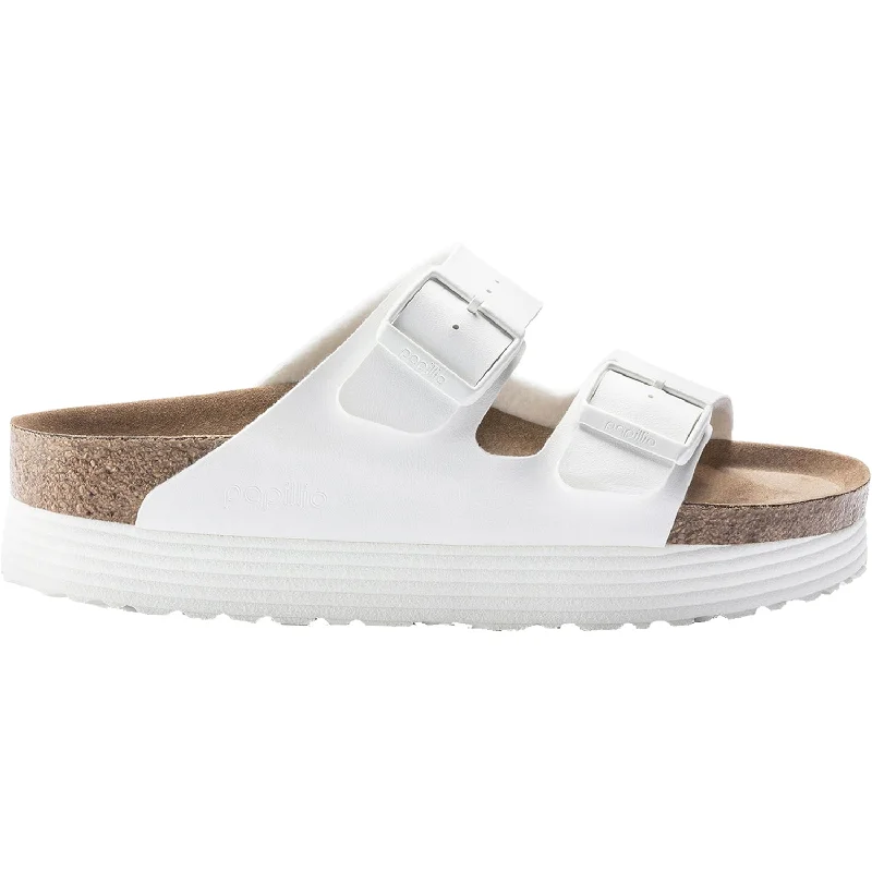 Men's sandals in a neutral color like black or brownWomen's Birkenstock Papillio Arizona Platform Vegan White Birko-Flor
