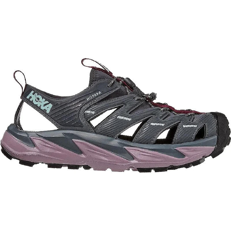 Men's sandals with a perforated leather upper for ventilationWomen's Hoka One One Hopara Castlerock/Elderberry Synthetic