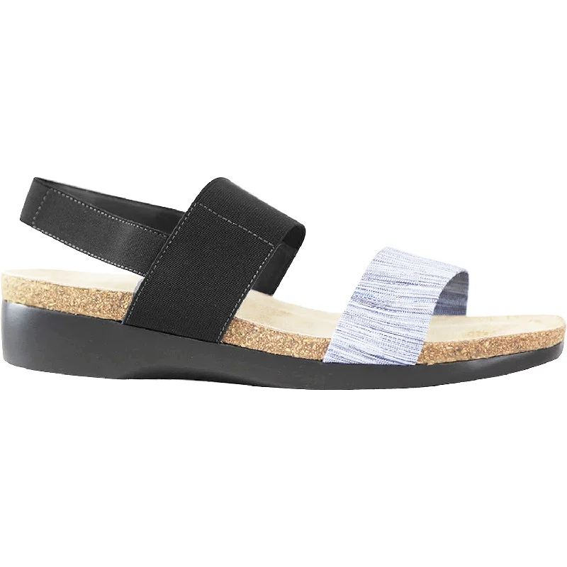Men's sandals with a durable outer soleWomen's Munro Pisces Black Stretch Fabric/Blue Stripe Leather