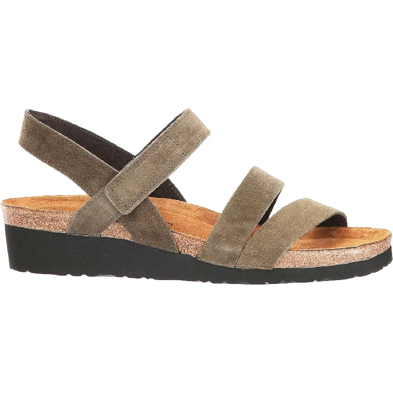 Men's sandals with a perforated leather upper for ventilationWomen's Naot Kayla Olive Suede