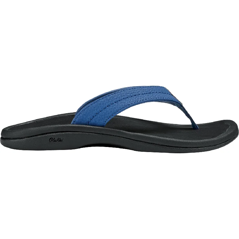 Men's sandals with a perforated leather upper for ventilationWomen's Olukai Ohana Blue Mist/Black Synthetic