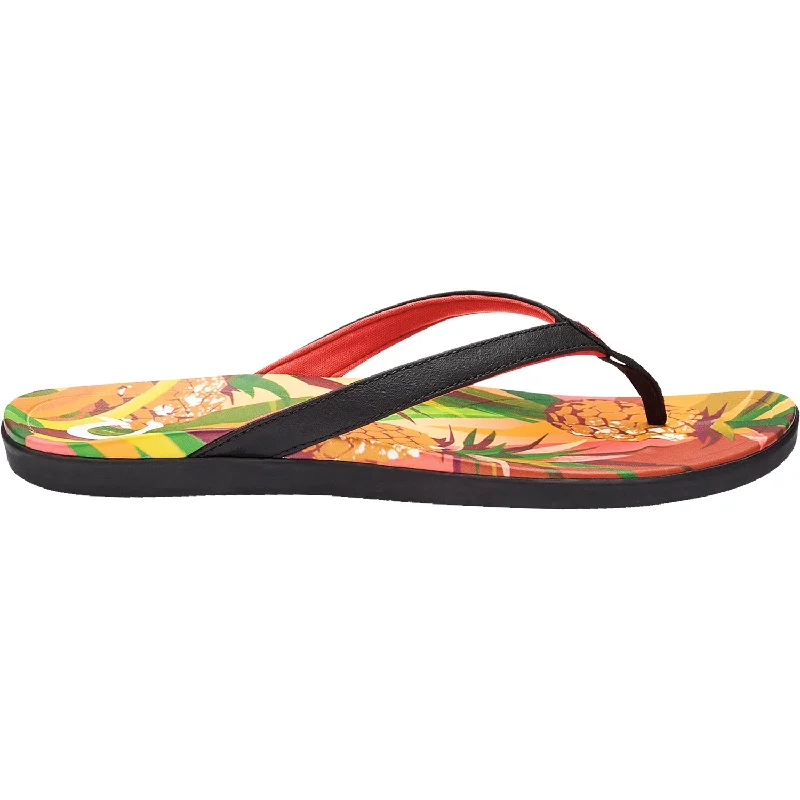 Men's sandals with a buckle closureWomen's OluKai Ho'opio Hau Black/Pineapple Synthetic