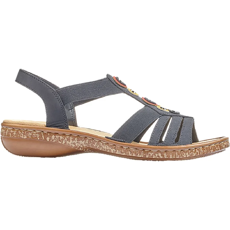 Men's sandals in a neutral color like black or brownWomen's Rieker 628L1-14 Regina L1 Pazific/Gelb/Red Synthetic