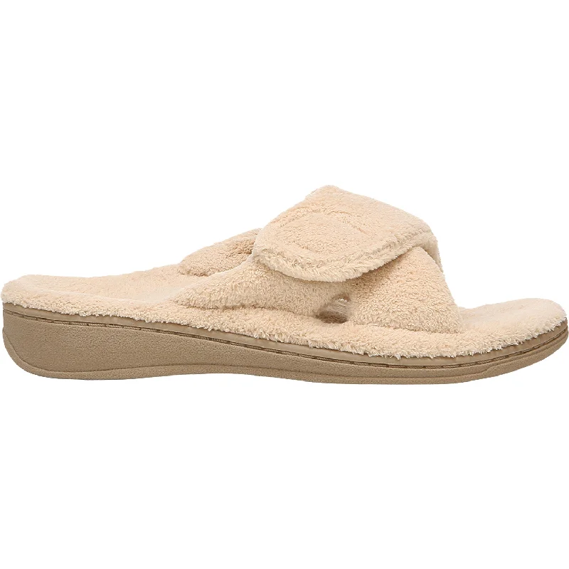 Men's sandals in a neutral color like black or brownWomen's Vionic Relax Slippers Tan Terrycloth