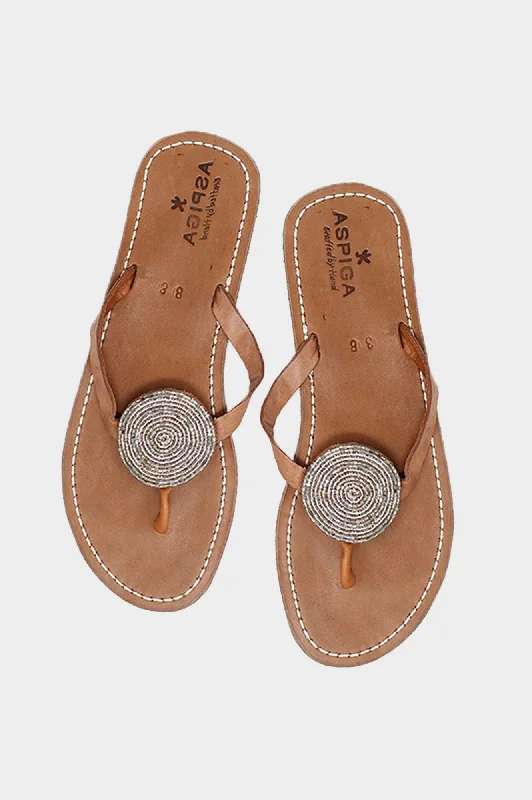 Men's sandals with a decorative buckle or charmDisc Leather Sandals | Silver