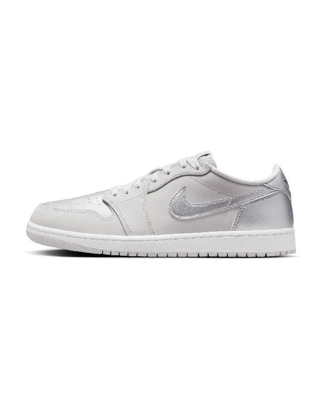 Men's black canvas sneakers with a red soleAir Jordan 1 Retro Low OG - Neutral Grey / Metallic Silver / White Men's black canvas sneakers with a red soleAir Jordan 1 Retro Low OG - Neutral Grey / Metallic Silver / White