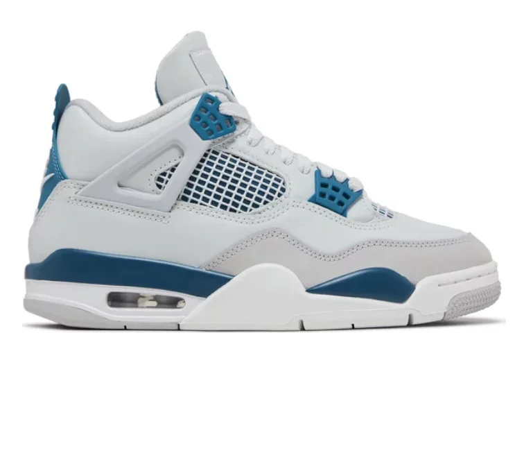 Men's classic white leather sneakers with black lacesMen’s Nike Air Jordan 4 Retro (Military Blue)