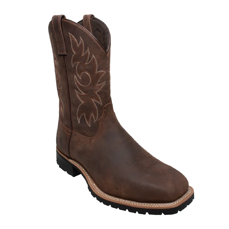 Men's cowboy boots with a distressed leather finishAdTec Mens 12in Steel Toe Western Brown Work Boots Men's cowboy boots with a distressed leather finishAdTec Mens 12in Steel Toe Western Brown Work Boots