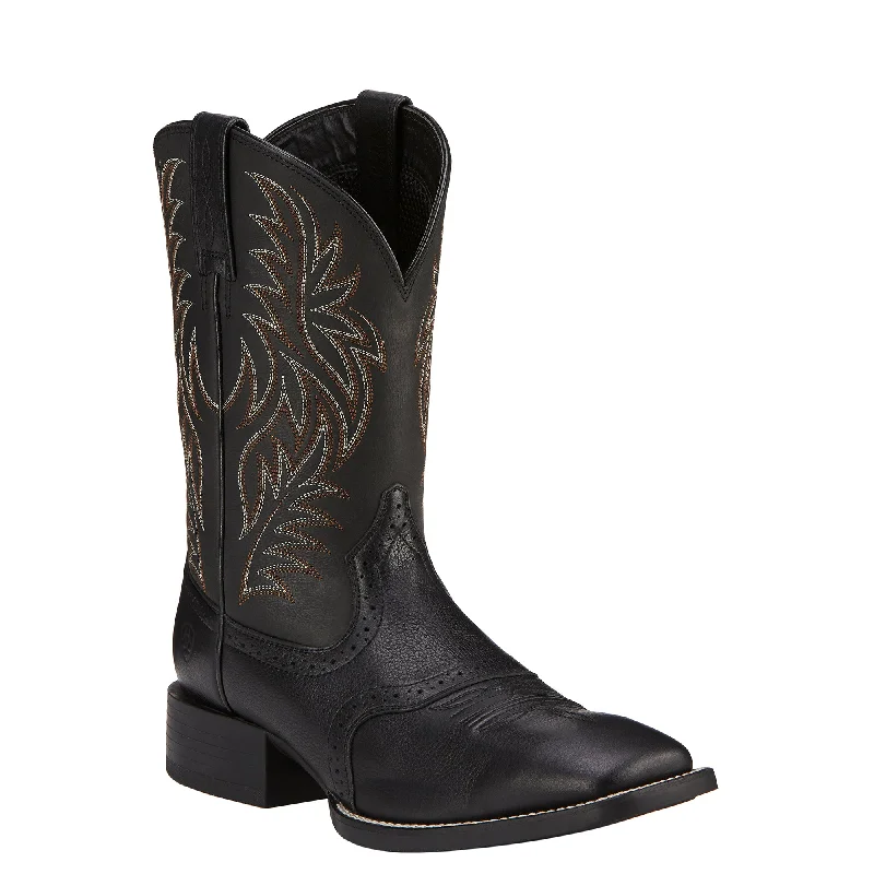 Men's cowboy boots with a pull - on strapSports Western Square Toe Boots Black Deertan Men's cowboy boots with a pull - on strapSports Western Square Toe Boots Black Deertan