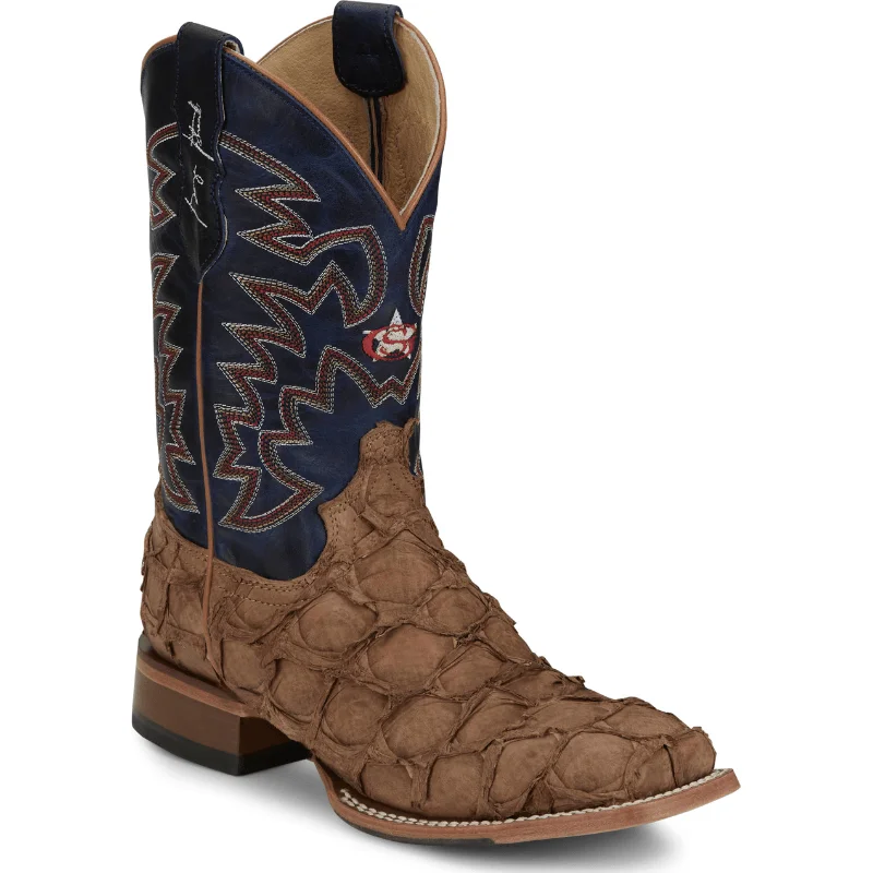 Alligator - print men's cowboy boots for a bold lookJustin Men's George Strait Ocean Front Pirarucu Tan Square Toe Exotic Western Boots GR5707 Alligator - print men's cowboy boots for a bold lookJustin Men's George Strait Ocean Front Pirarucu Tan Square Toe Exotic Western Boots GR5707