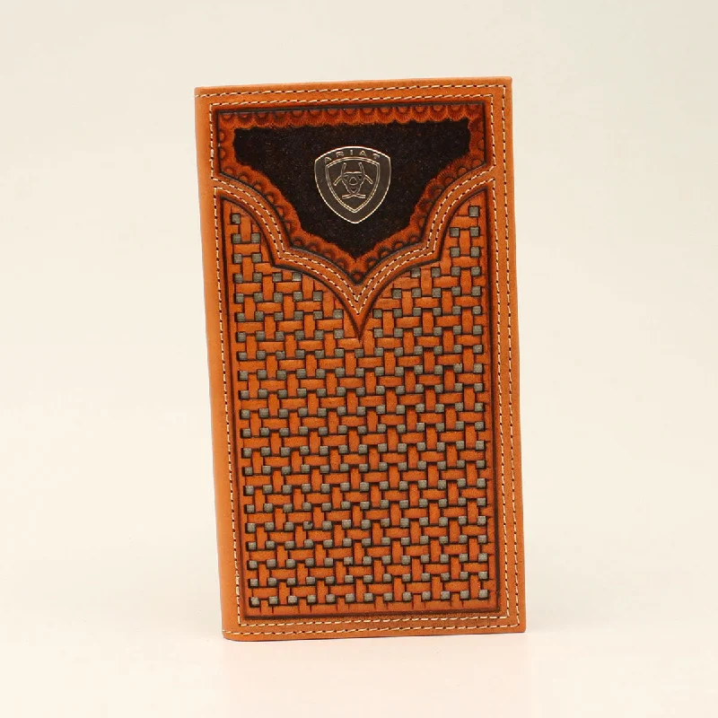 Men's western boots with a distressed leather finish for a rugged lookAriat Basketweave Shield Rodeo Wallet Men's western boots with a distressed leather finish for a rugged lookAriat Basketweave Shield Rodeo Wallet