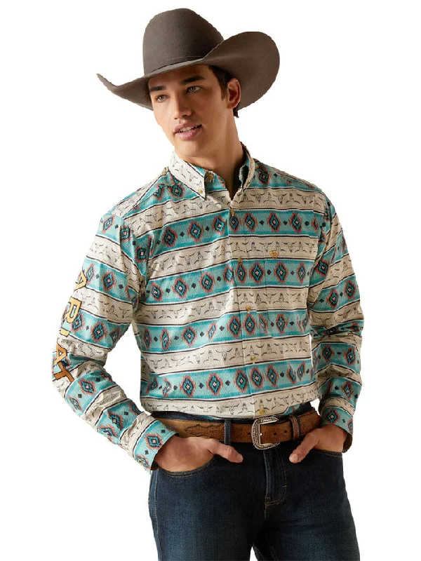 Western - style men's boots with intricate tooling and stitchingAriat 10047347 Mens Team Cruz Fitted Shirt Sandshell Teal Western - style men's boots with intricate tooling and stitchingAriat 10047347 Mens Team Cruz Fitted Shirt Sandshell Teal