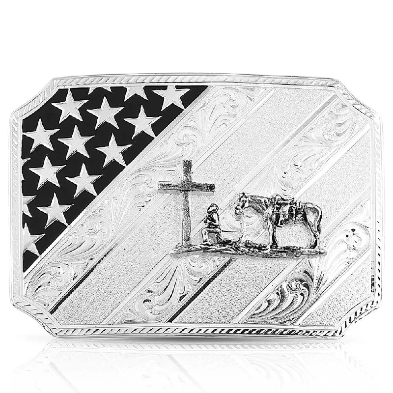 Men's western boots with a decorative inlay on the toe and heelMontana Silversmith All American Christian Cowboy Silver Buckle Men's western boots with a decorative inlay on the toe and heelMontana Silversmith All American Christian Cowboy Silver Buckle