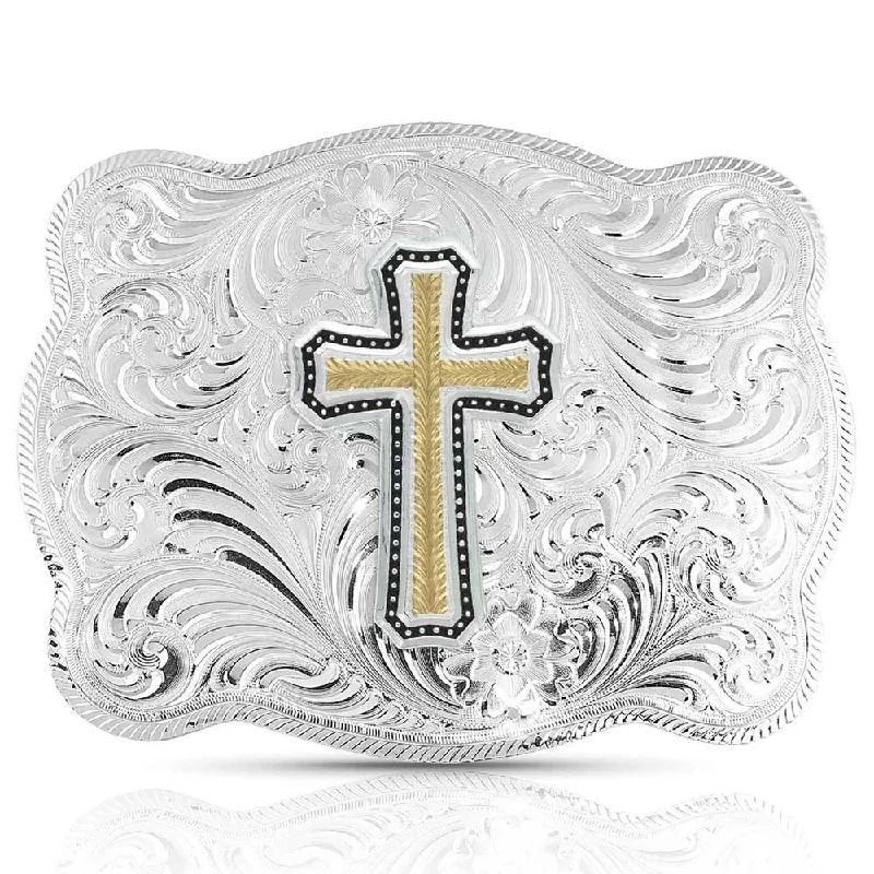 Men's western boots with a concho - studded strap and a pointed toeMontana Silversmiths Simple Scalloped Silver Golden Faith Buckle Men's western boots with a concho - studded strap and a pointed toeMontana Silversmiths Simple Scalloped Silver Golden Faith Buckle