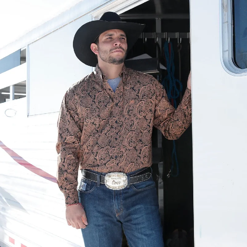 Men's western boots with a high - heeled design and a pointed toeCinch Men's Classic Fit Black & Gold Paisley Button Down Western Shirt Men's western boots with a high - heeled design and a pointed toeCinch Men's Classic Fit Black & Gold Paisley Button Down Western Shirt