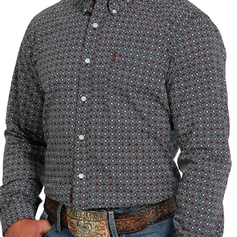 Men's western boots with a distressed leather finish for a rugged lookCinch Men's L/S Modern Fit Navy & Red Geometric Western Button Down Shirt Men's western boots with a distressed leather finish for a rugged lookCinch Men's L/S Modern Fit Navy & Red Geometric Western Button Down Shirt