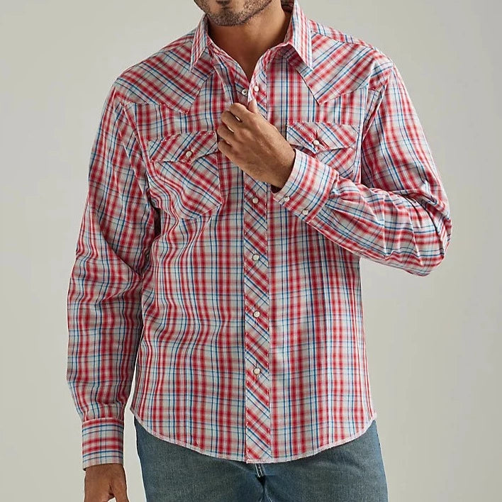Men's western boots with a silver - toned hardware and accentsWrangler Men's Long Sleeve Snap Shirt- Candy Apple Red Men's western boots with a silver - toned hardware and accentsWrangler Men's Long Sleeve Snap Shirt- Candy Apple Red