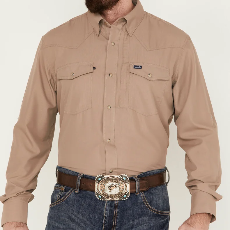 Men's western boots with a leather - wrapped heel and a smooth finishWrangler Men's L/S Solid Tan Performance Western Snap Solid Shirt Men's western boots with a leather - wrapped heel and a smooth finishWrangler Men's L/S Solid Tan Performance Western Snap Solid Shirt