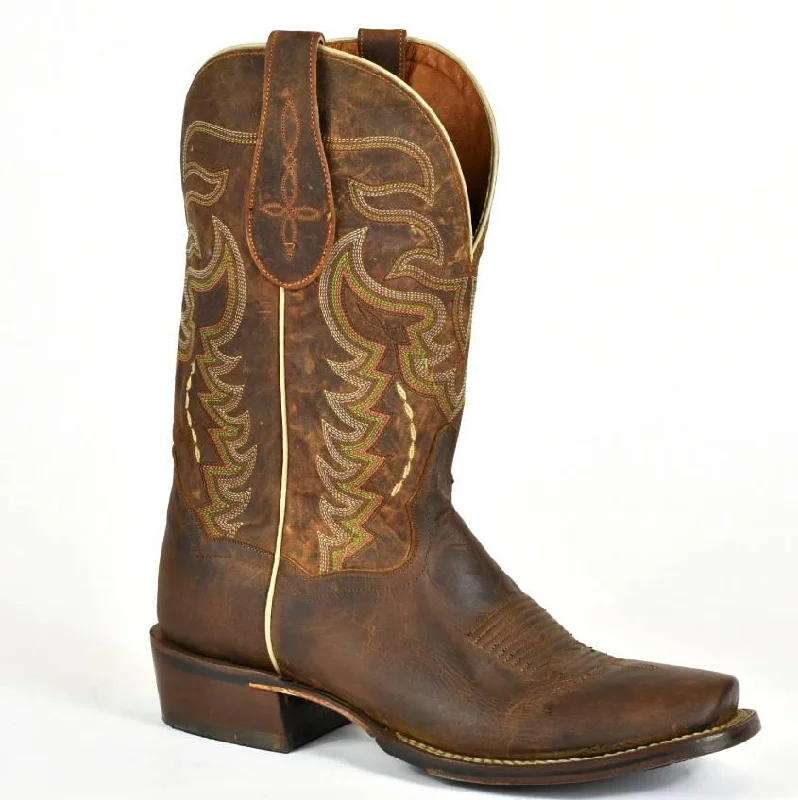 Men's western boots with a concho - studded strap and a pointed toeDan Post Rodeo Cowboy Boots-Brown Leather-Cowboy Certified 2-137 Men's western boots with a concho - studded strap and a pointed toeDan Post Rodeo Cowboy Boots-Brown Leather-Cowboy Certified 2-137
