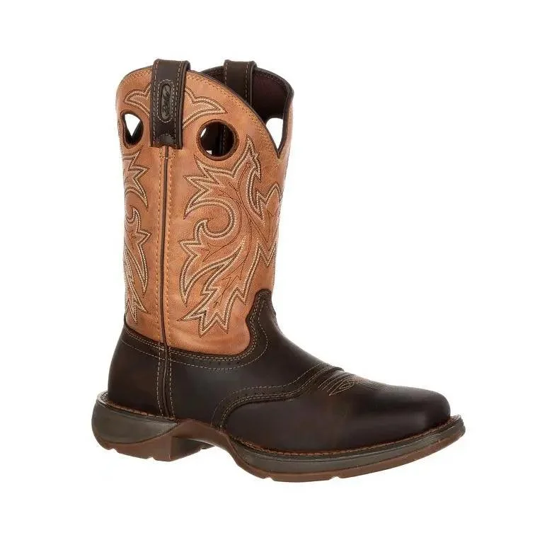 Men's western boots with a decorative inlay on the toe and heelDurango Rebel Steel Toe Mens Waterproof Western Pull-On DB019 Men's western boots with a decorative inlay on the toe and heelDurango Rebel Steel Toe Mens Waterproof Western Pull-On DB019