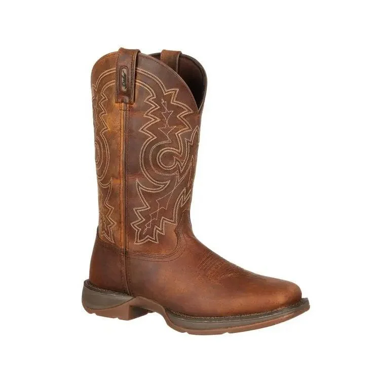 Men's western boots with a leather sole and a heel guardDURANGO REBEL STEEL TOE MENS PULL-ON WESTERN BOOT DB4343 Men's western boots with a leather sole and a heel guardDURANGO REBEL STEEL TOE MENS PULL-ON WESTERN BOOT DB4343