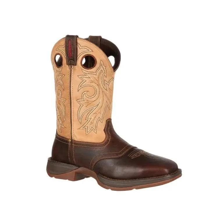 Men's western boots with a decorative inlay on the toe and heelDurango Rebel Mens Square Toe Western Pull-Up Boot DB4442 Men's western boots with a decorative inlay on the toe and heelDurango Rebel Mens Square Toe Western Pull-Up Boot DB4442