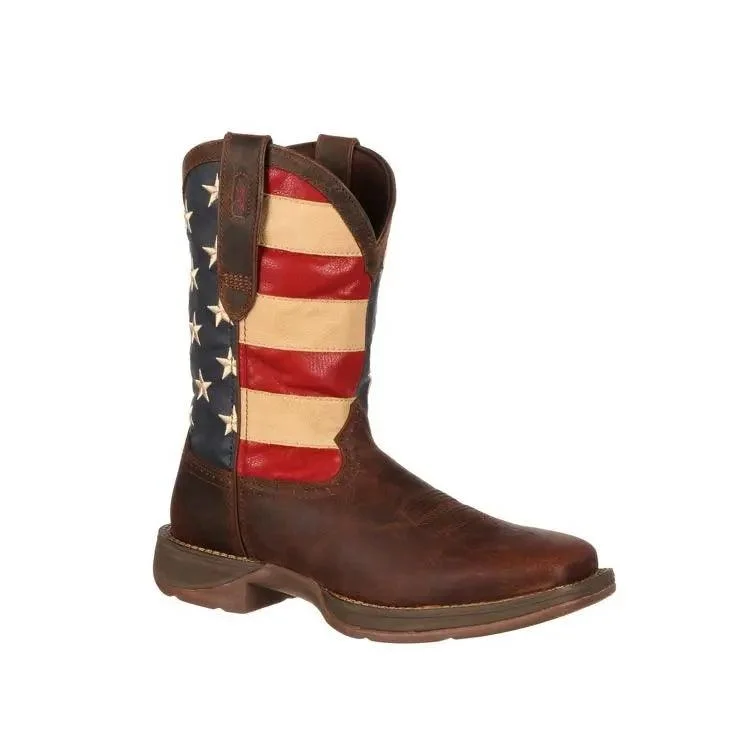 Men's western boots with a leather sole and a heel guardDURANGO REBEL PATRIOTIC PULL-ON WESTERN FLAG BOOT DB5554 Men's western boots with a leather sole and a heel guardDURANGO REBEL PATRIOTIC PULL-ON WESTERN FLAG BOOT DB5554