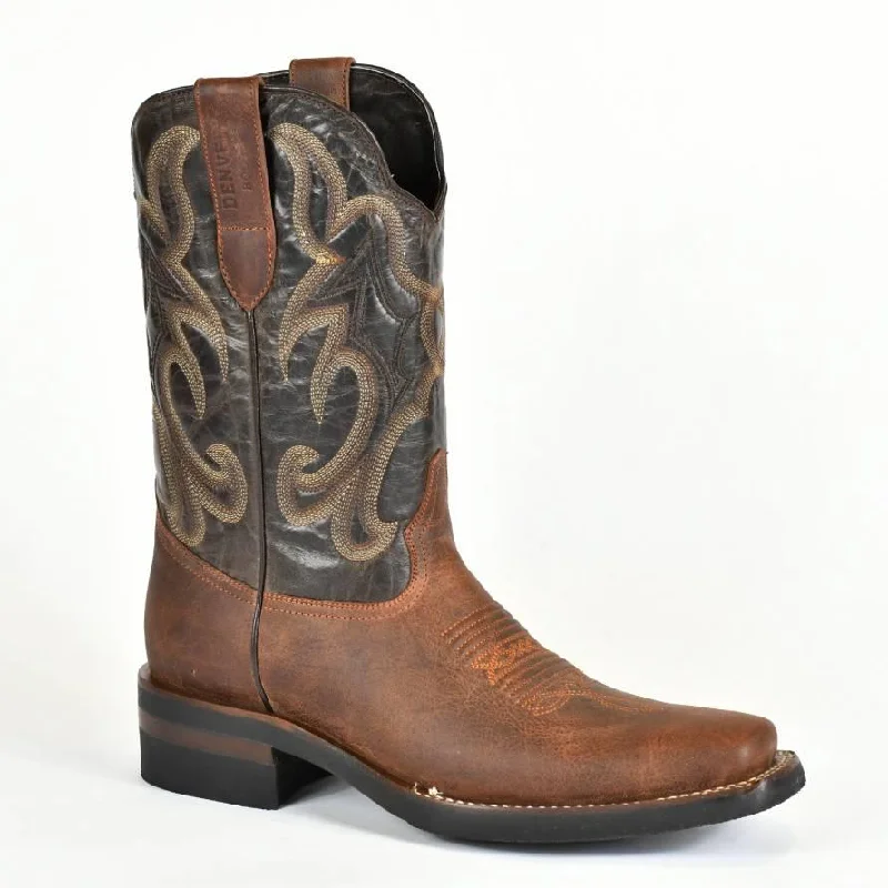 Men's genuine leather western boots with a snake - skin inlayDenver Mountain Men’s Square Toe Cognac Leather Rodeo Boot Montana Men's genuine leather western boots with a snake - skin inlayDenver Mountain Men’s Square Toe Cognac Leather Rodeo Boot Montana