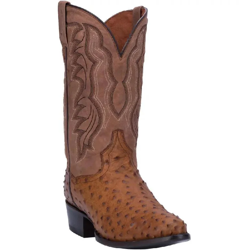 Men's western boots with a distressed leather finish for a rugged lookDan Post Saddle Brown-Chocolate Tempe Full Quill Ostrich Boot DP2323 Men's western boots with a distressed leather finish for a rugged lookDan Post Saddle Brown-Chocolate Tempe Full Quill Ostrich Boot DP2323
