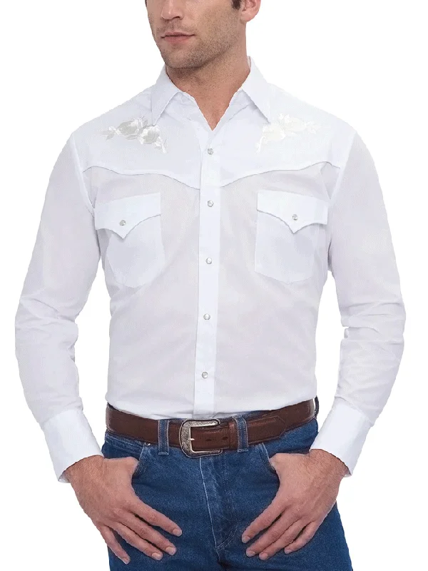 Men's western boots in a rich brown or black leatherEly Cattleman 15203901-05 Mens White Rose Embroidery Long Sleeve Western Shirt White Men's western boots in a rich brown or black leatherEly Cattleman 15203901-05 Mens White Rose Embroidery Long Sleeve Western Shirt White