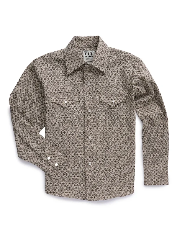 Men's western boots with a decorative inlay on the toe and heelEly & Walker Men's Western Khaki Medallion Long Sleeve Pearl Snap Shirt Men's western boots with a decorative inlay on the toe and heelEly & Walker Men's Western Khaki Medallion Long Sleeve Pearl Snap Shirt