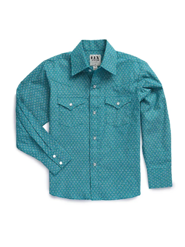 Men's western boots with a high - heeled design and a pointed toeEly & Walker Men's Western Teal Medallion Long Sleeve Pearl Snap Shirt Men's western boots with a high - heeled design and a pointed toeEly & Walker Men's Western Teal Medallion Long Sleeve Pearl Snap Shirt