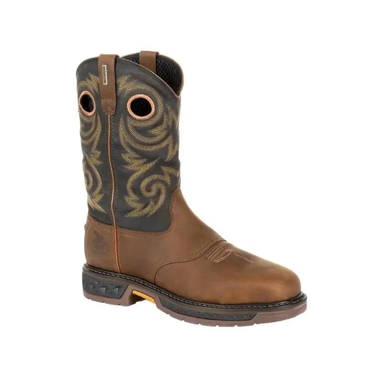 Men's western boots with a leather sole and a heel guardGeorgia Boot Carbo-Tec LT Steel Toe Waterproof Pull-on Work Boot GB00267 Men's western boots with a leather sole and a heel guardGeorgia Boot Carbo-Tec LT Steel Toe Waterproof Pull-on Work Boot GB00267