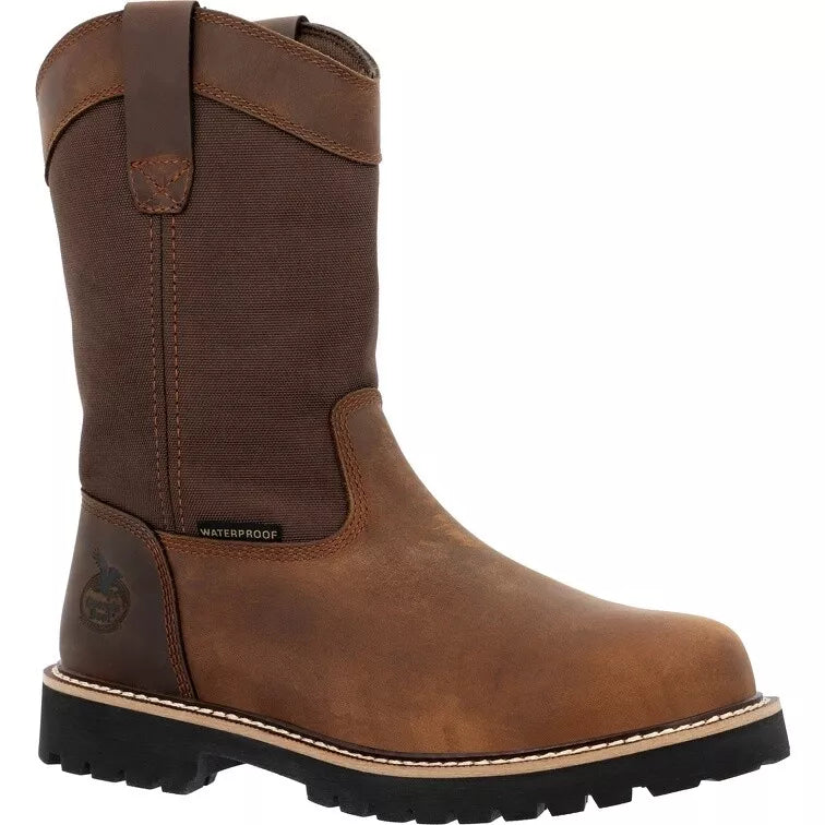 Men's western boots with a high - heeled design and a pointed toeGeorgia Boot Core 37 Steel Toe Waterproof Pull-on Work Boot GB00639 Men's western boots with a high - heeled design and a pointed toeGeorgia Boot Core 37 Steel Toe Waterproof Pull-on Work Boot GB00639