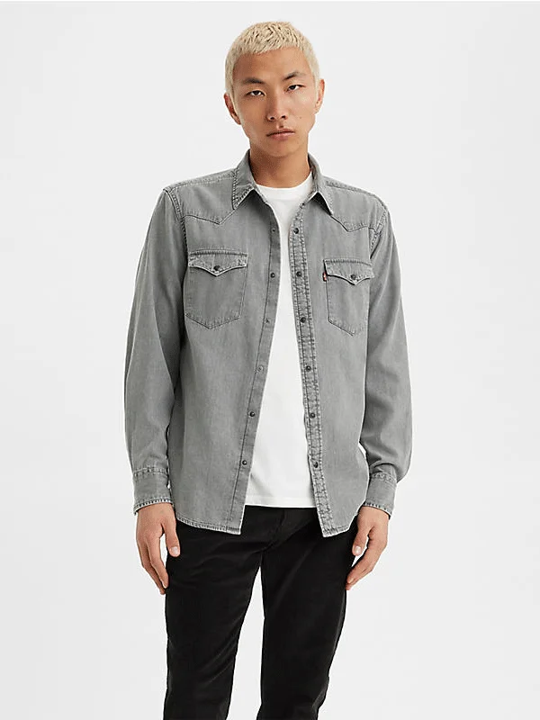Men's western boots with a suede shaft and a leather soleLevis 857450111 Mens Classic Western Standard Shirt Norman Grey Wash Men's western boots with a suede shaft and a leather soleLevis 857450111 Mens Classic Western Standard Shirt Norman Grey Wash