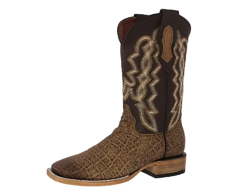 Alligator - print men's cowboy boots for a bold lookMens Sand Cowboy Boots Elephant Print Leather - Square Toe