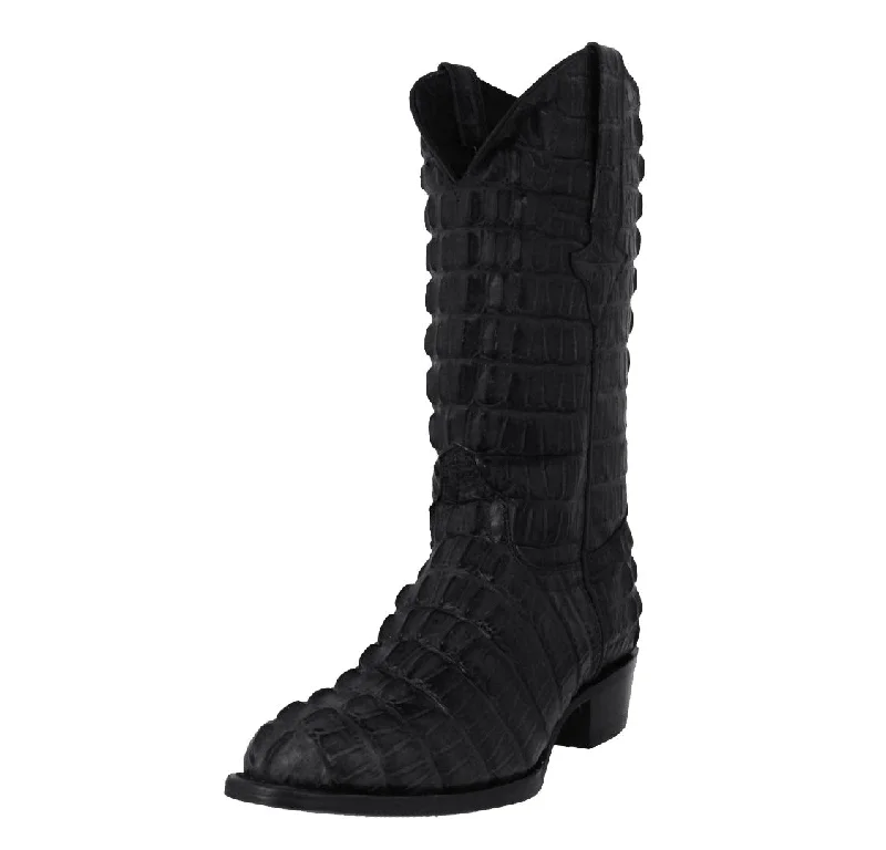 Men's cowboy boots with a leather lining for comfortMens Black Full Crocodile Tail Print Cowboy Boots - Round Toe Men's cowboy boots with a leather lining for comfortMens Black Full Crocodile Tail Print Cowboy Boots - Round Toe